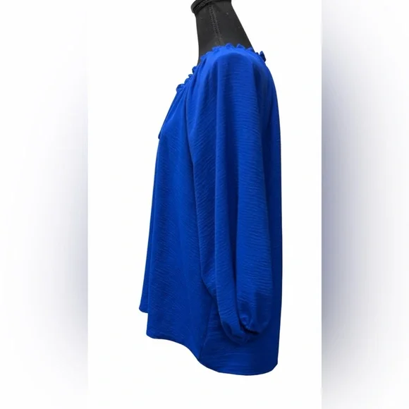 ee:some Fashion Cobalt Blue V-Neck Peasant Blouse with Puff sleeves Size XL - Picture 5 of 9